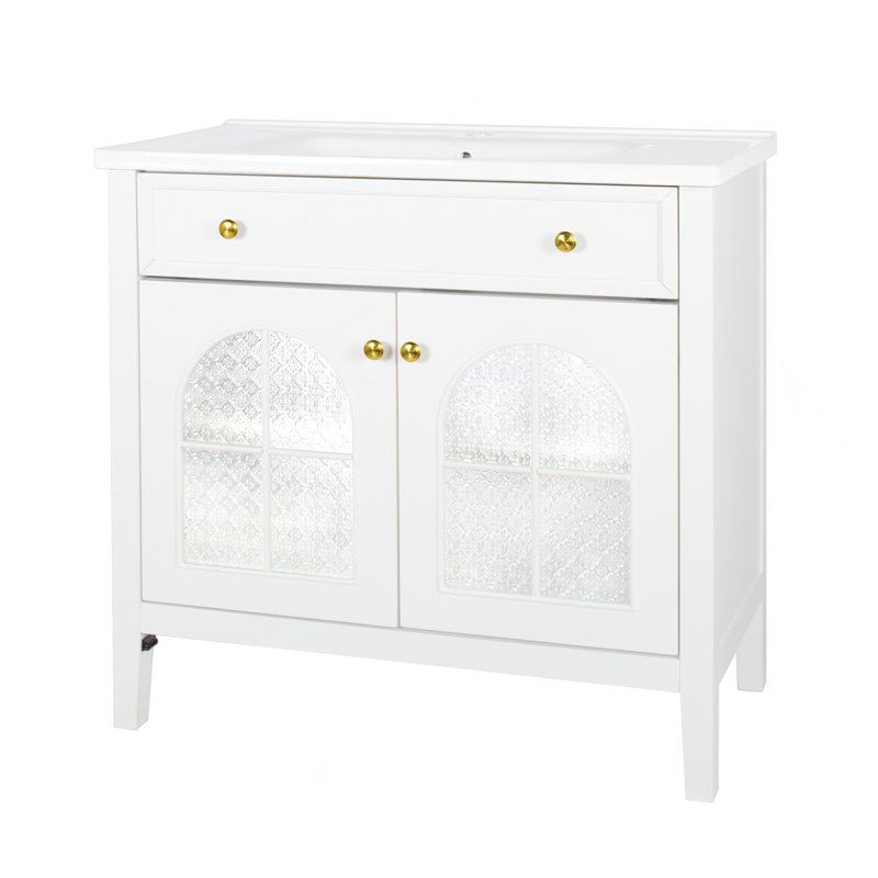 35.6" Bathroom Cabinet, Only Cabinet, White, White