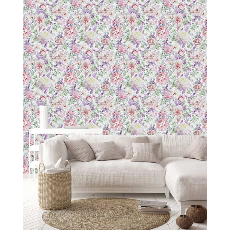 Peel & Stick Floral Tile, 2.08' W x 10.42' L