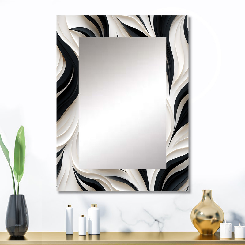 Blanc et noir élégance minimaliste - miroir mural décoratif rayé, rayé, grand miroir abstrait, art imprimé en métal