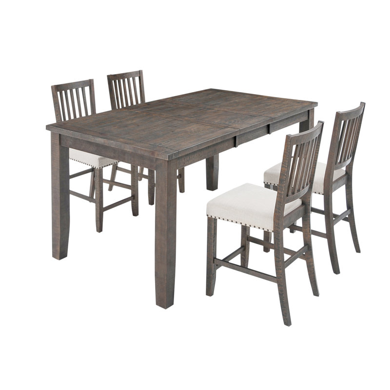 Ensemble de salle à manger en bois massif de pin à hauteur de comptoir Dunihue, 5 pièces: 1 table, 4 chaises