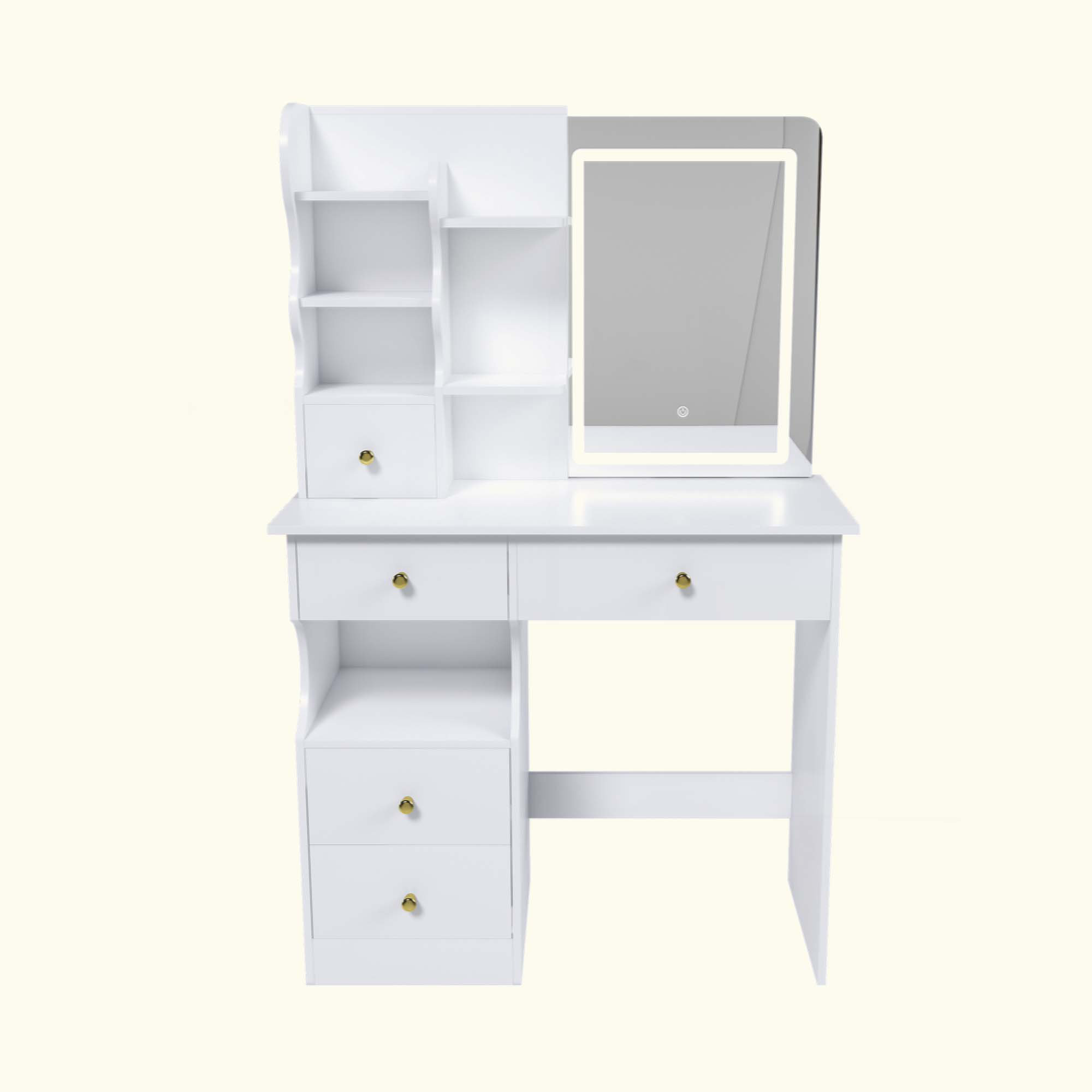 George Oliver White Dressing Table, Mirror And LED Light, 5-Drawer ...