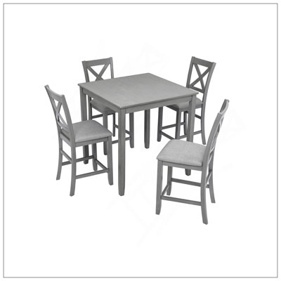 Wooden Dining Square Table, Kitchen Table For Small Space, 4 Person Counter Height Table, Gray,ONLY THE TABLE by Gracie Oaks