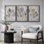 «Neutral Silver Leaf Botanical Art», photos de salon, impression sur toile encadrée, 3 pièces-131500949-131500954