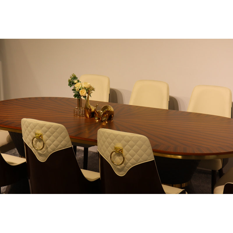 9 Pieces Vogue Lux Rectangular Dining Set, Beige