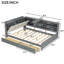 Lit plateforme double en bois gris avec tête de lit, tablettes, 2 tiroirs et plateau en pin de qualité-1688382165