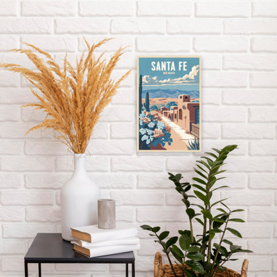 Santa Fe Vintage Abstract Cactus Landscape City Wall Art Print 1 Piece Wrapped Canvas Wall Art