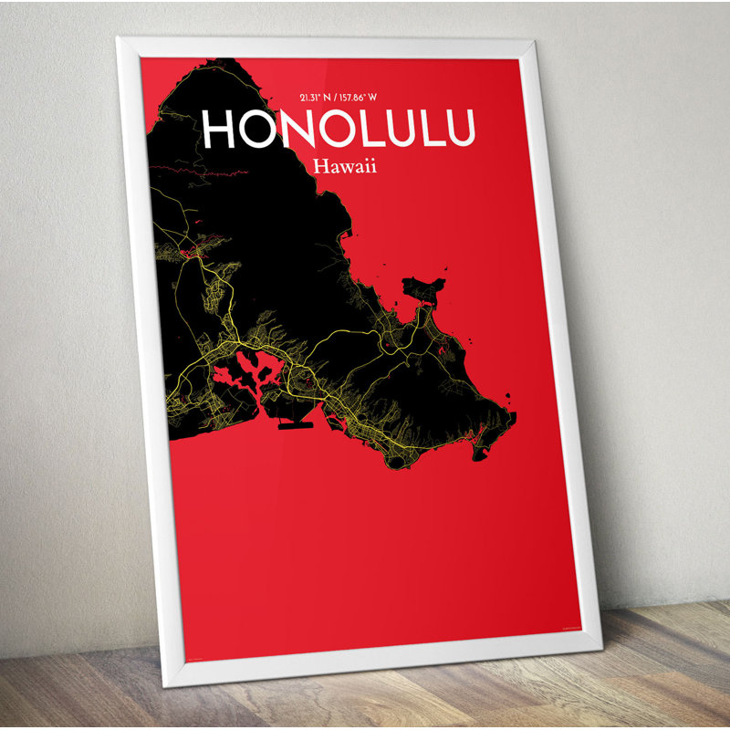 Honolulu City Map - No Frame Print, 91.4cm H x 61cm W x 0.13cm D