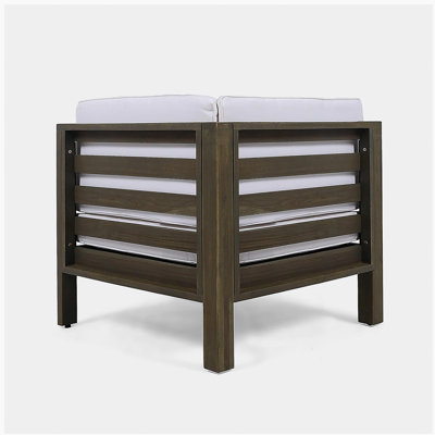 outdoor wooden sectional set with cushions, white