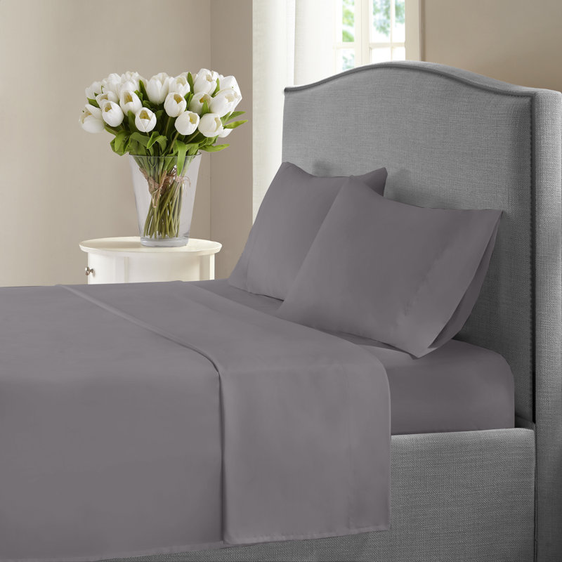 Egyptian Cotton Sateen Sheet Set, Gray, Queen Sheet Set + Fitted Sheet + Pillowcases