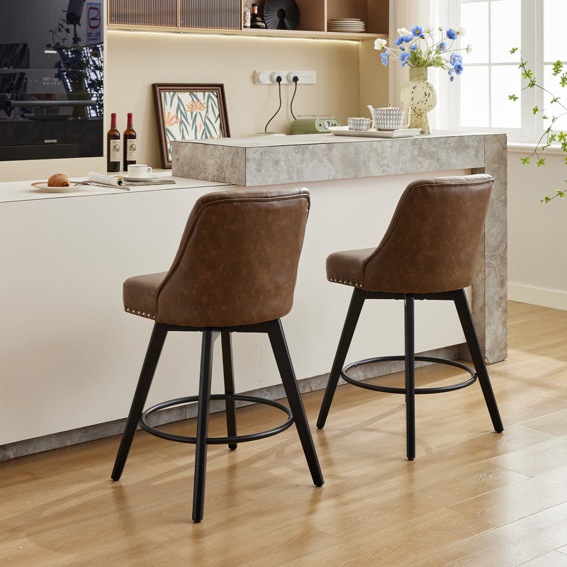 Swivel Counter Stool with Metal Frame, Brown