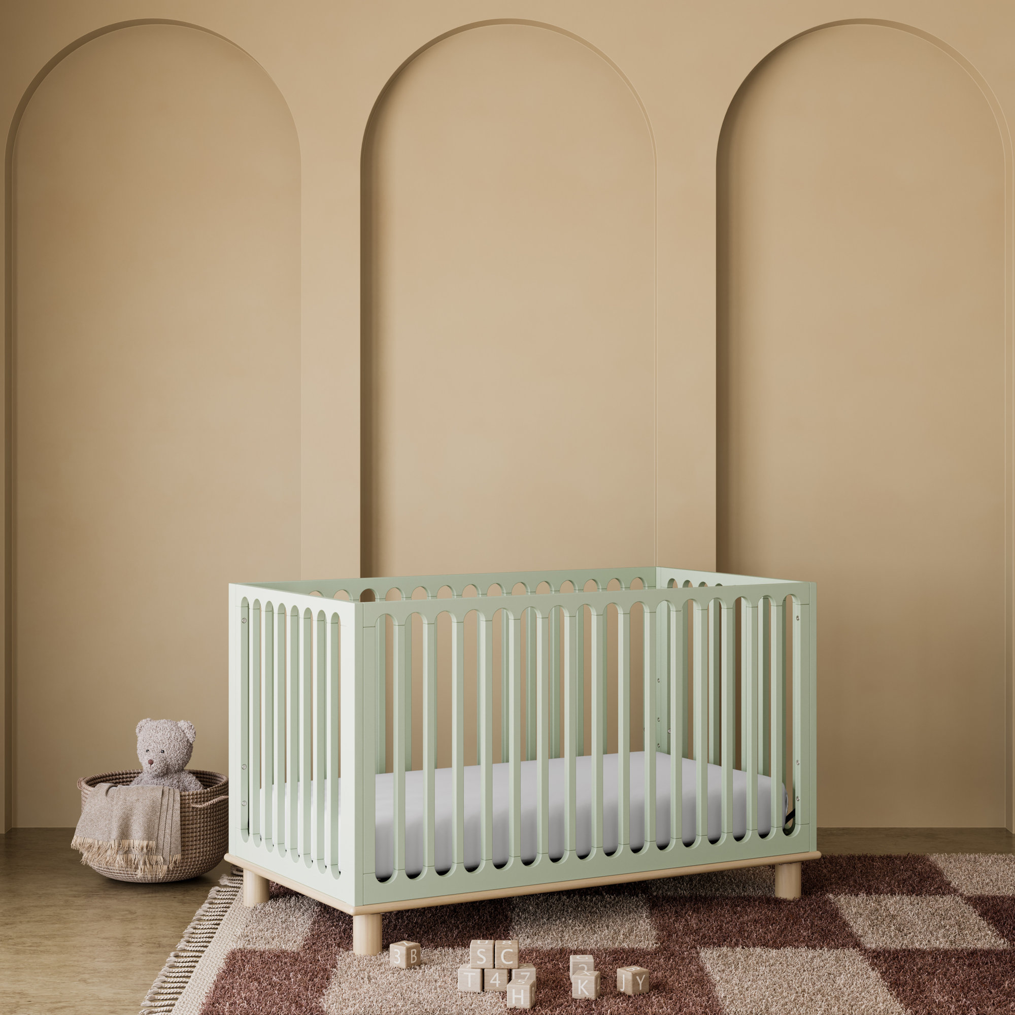 Sicily Deluxe 3-In-1 Convertible Crib With Bonus Toddler Guardrail, Sage/Driftwood, Crib