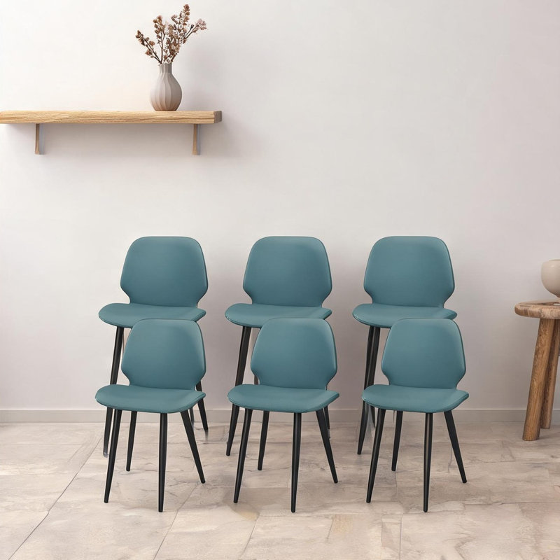 Ensemble de 6 chaises de salle à manger luxueuses vertes, structure en cuir et métal