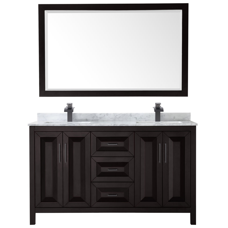 Daria 72" Double Bathroom Vanity Set with Mirror, Polished Chrome, Dark Espresso, 72"