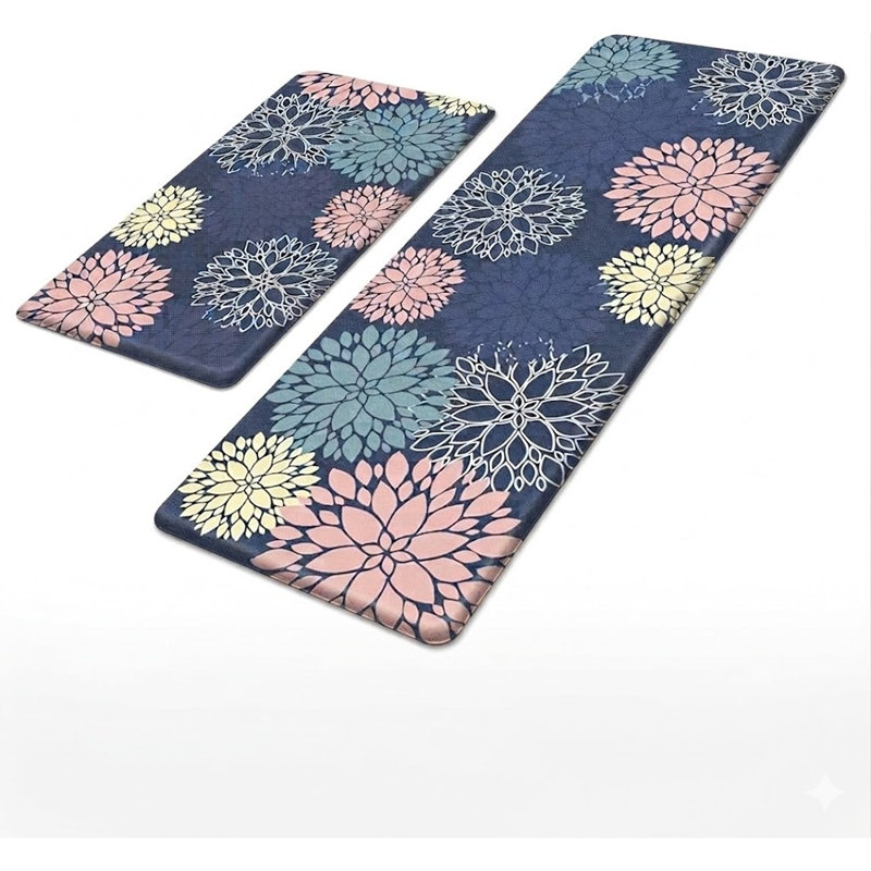 Ensemble de 2 tapis de cuisine Steplively - bleu - paquet de 2, antidérapant, motif floral, tapis antidérapants lavables pour la cuisine, le bureau, l'évier et la lessive