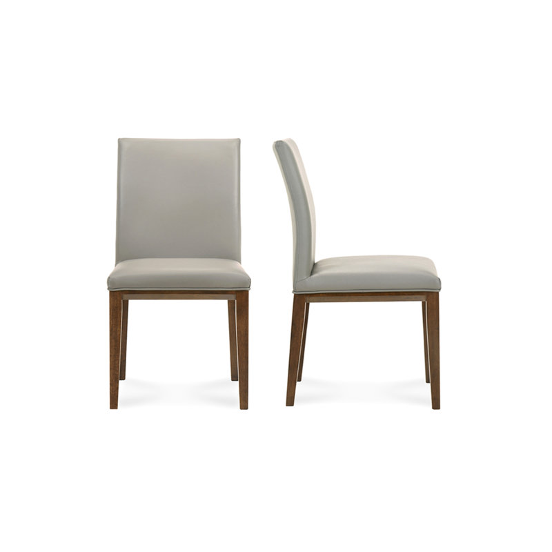 Chaise de salle à manger, cuir fleur, structure en bois d'hévéa massif, gris - ensemble de deux