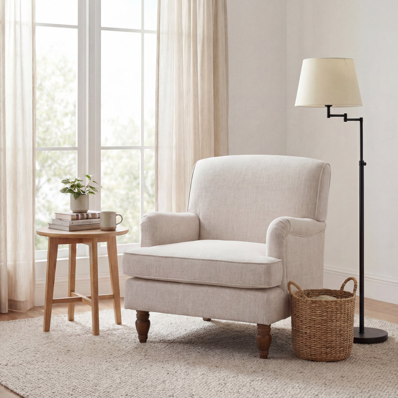 Fauteuil moderne rembourré avec pieds tournés, Beige