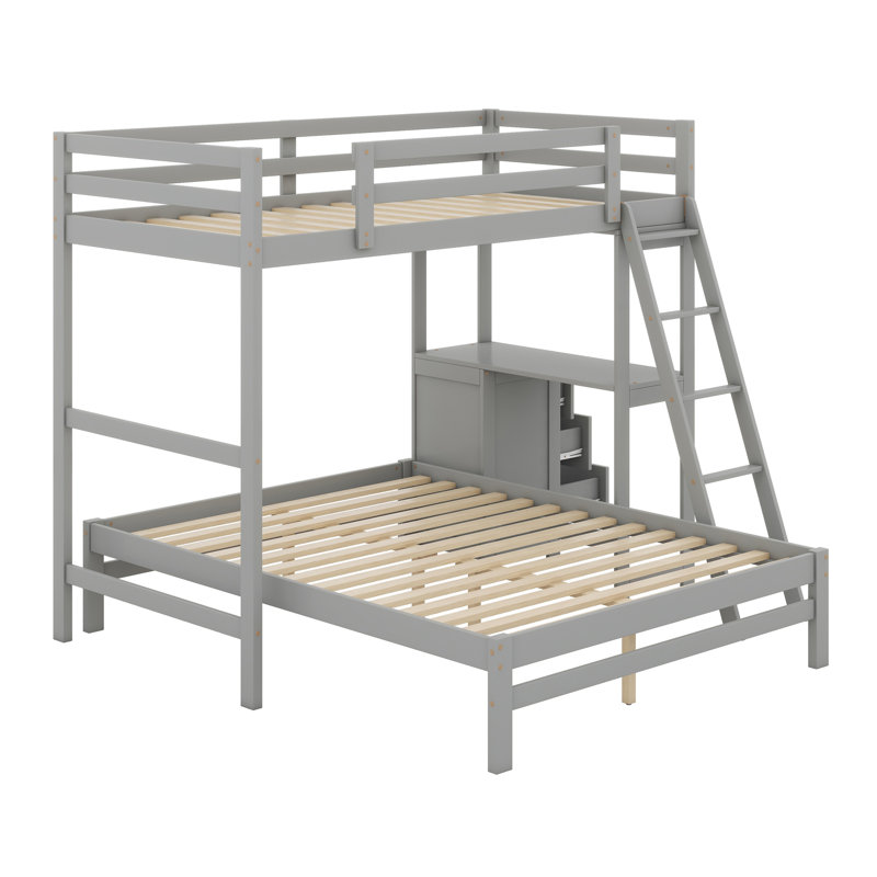Lit superposé avec bureau et trois tiroirs, Gris