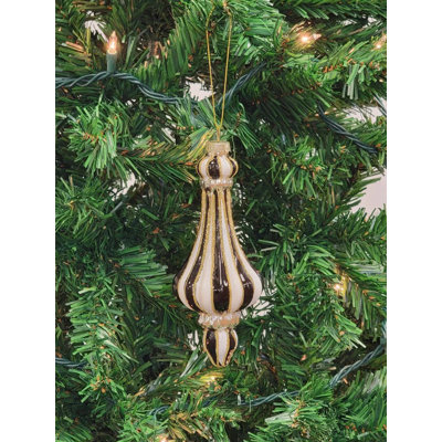  Ornement de Noël en verre faîteau à rayures dorées et blanches F07M7-6-LH76-23037