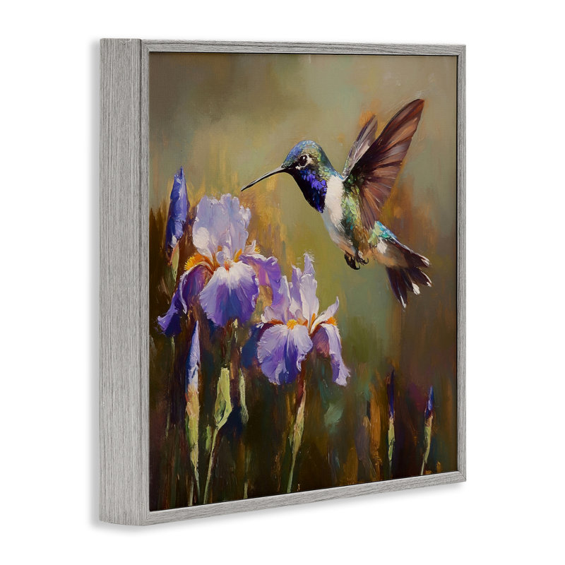 Colibri et iris mauves, estampe numérique, conception de Tina LeCour, H 17 po x l 17 po, Estampe numérique Farmhouse