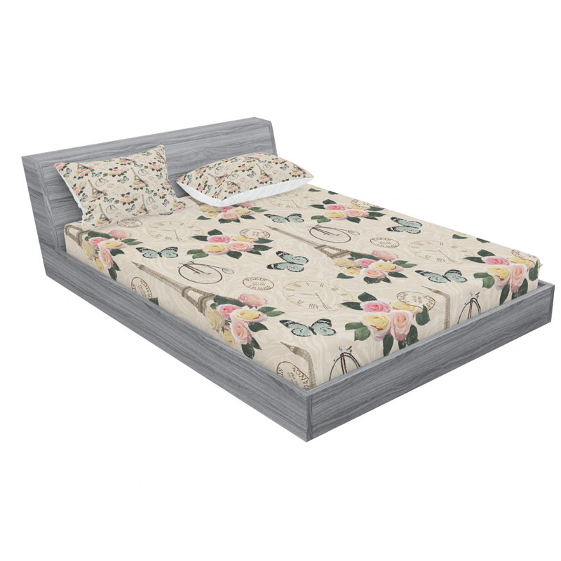 Microfiber Floral Sheet Set, Full/Double Sheet Set with Fitted Sheet