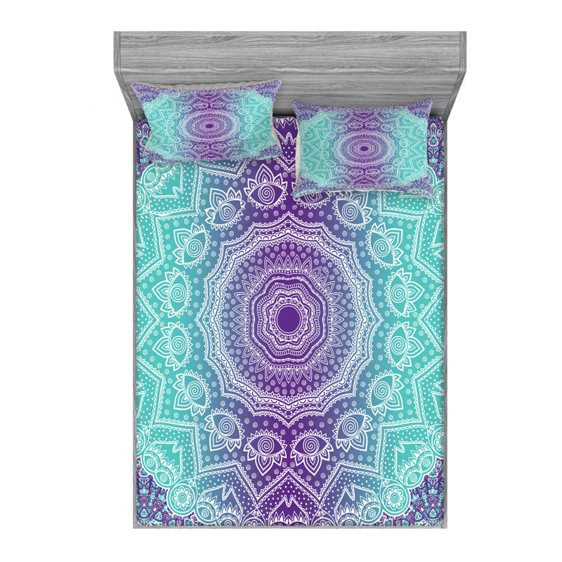 Full Purple Aqua Mandala Microfiber Sheet Set