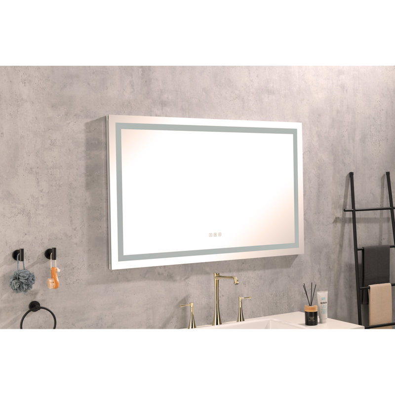 Miroir de salle de bain sans cadre à DEL en cristal poli, 60 po x 36 po