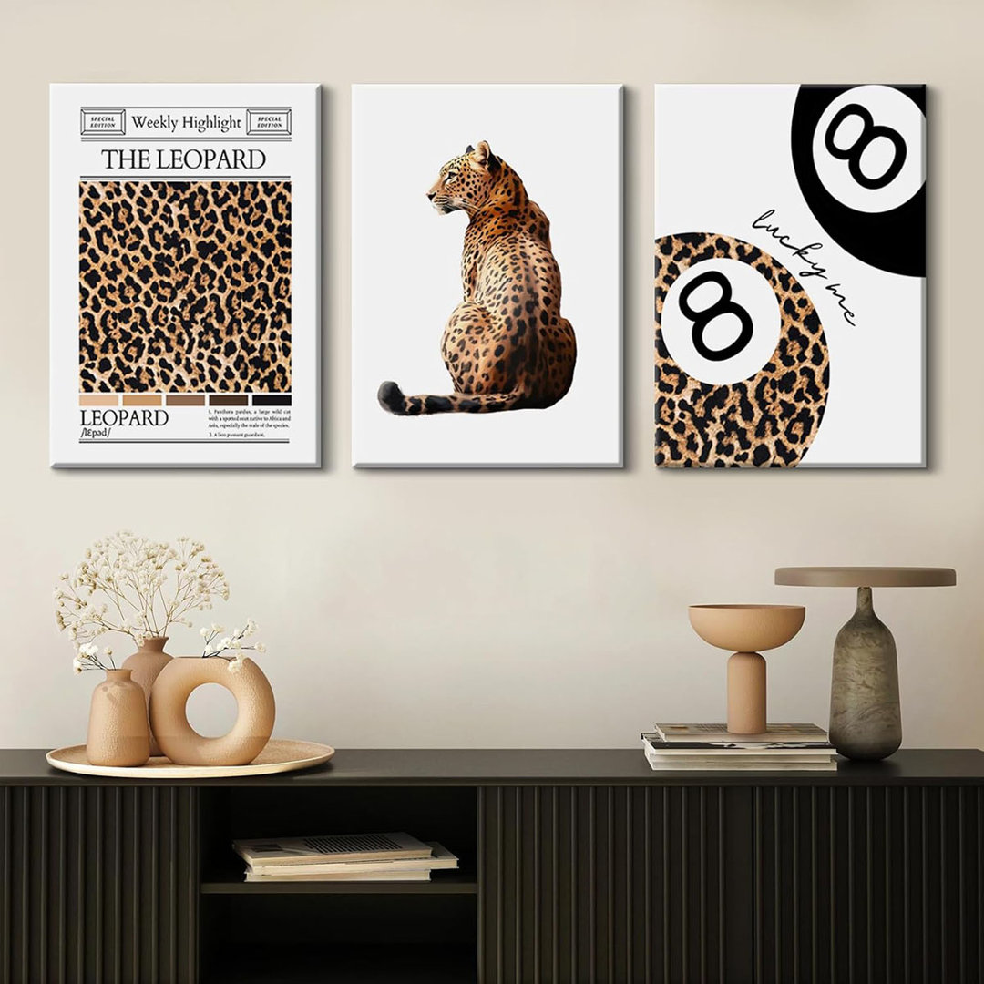 Trendy Leopard Wall Art Cheetah Print Canvas Wall Decor 8 Ball Poster Preppy Room Aesthetic Pictures Funky Coquette Vintage Prints Y2k Fashion Lucky P