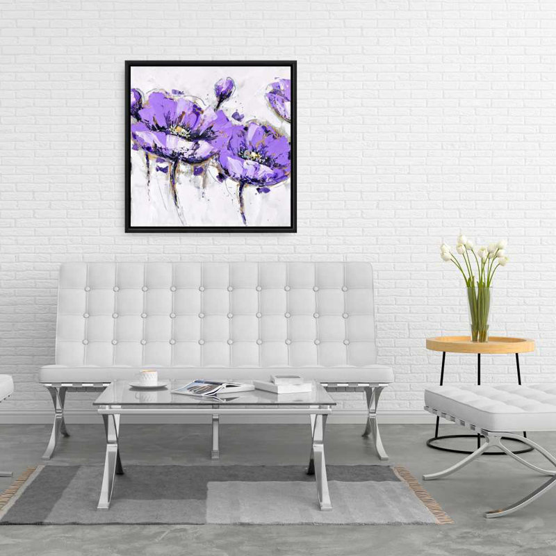Abstract Purple Flowers Botanical Gray Canvas | Home Decor