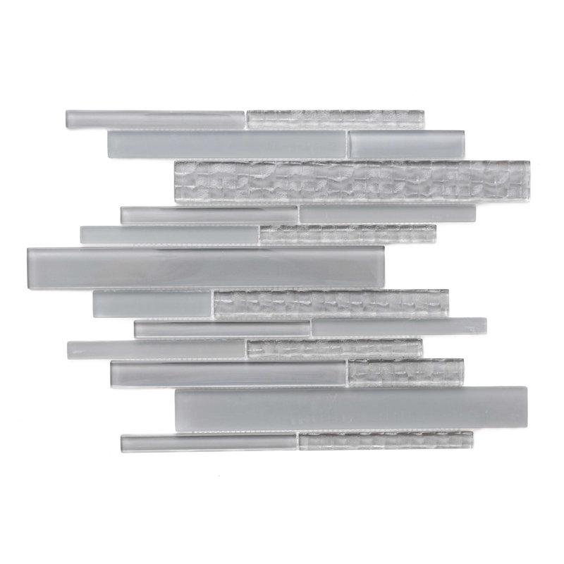 Karma Straight Edge Glass Mosaic Sheet Tile, Light Gray