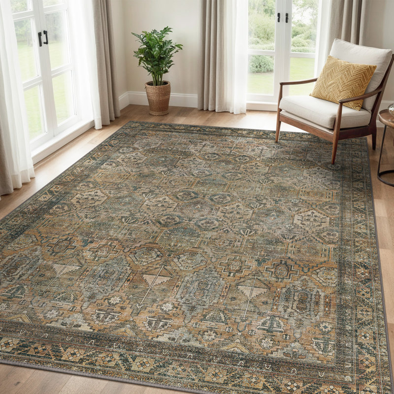 Tapis oriental lavable en machine avec envers antidérapant Fayanna, Rectangulaire 8 pi x 10 pi
