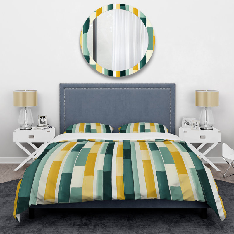 Literie à rayures jaunes et vertes J, Housse de couette simple + 1 taie décorative stan