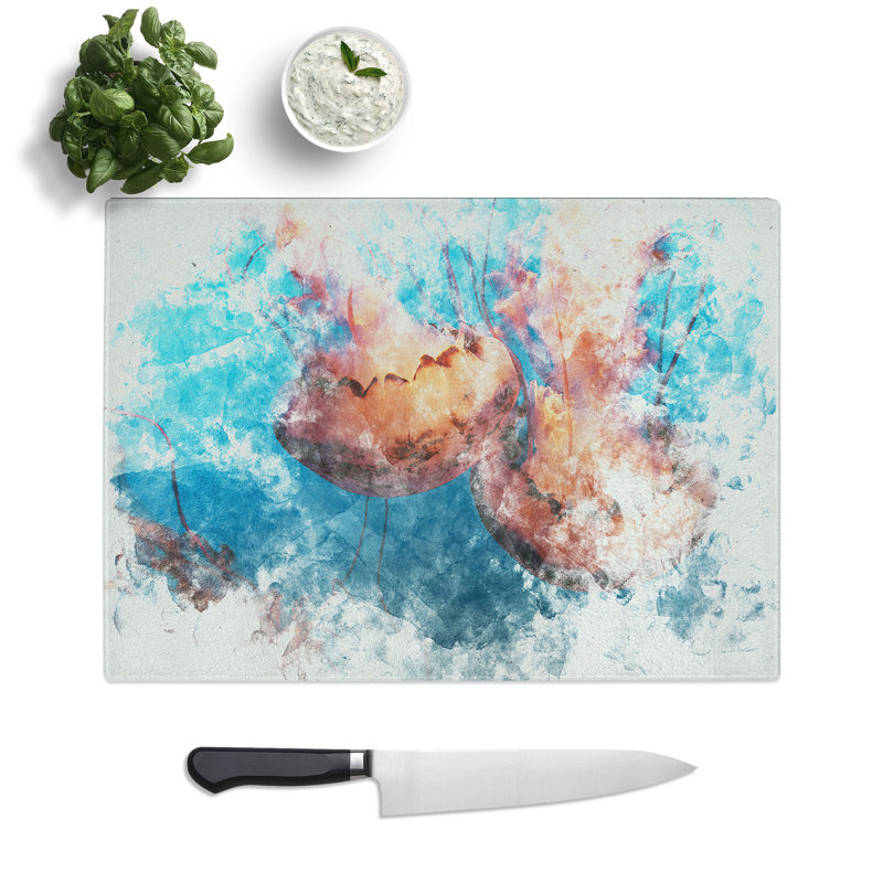 Tempered Glass Pink Jellyfish Chopping Board, 20 cm x 28.5 cm