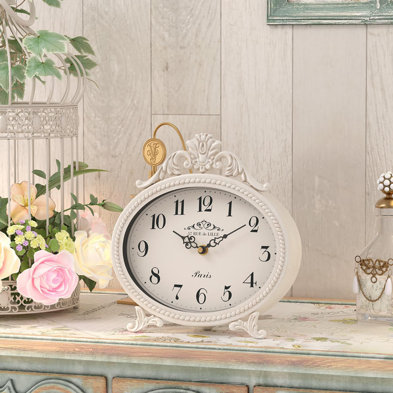 Analogue Quartz Movement / Crystal Tabletop Clock, Antique White