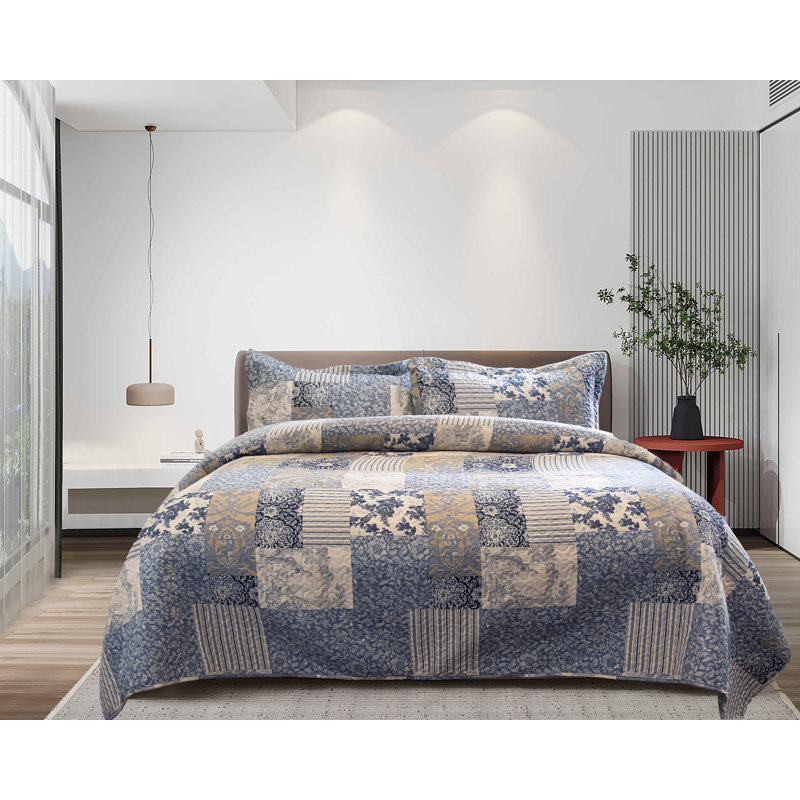  Ensemble de courtepointe Patchwork Blue, Courtepointe simple + 1 taie décorative standard