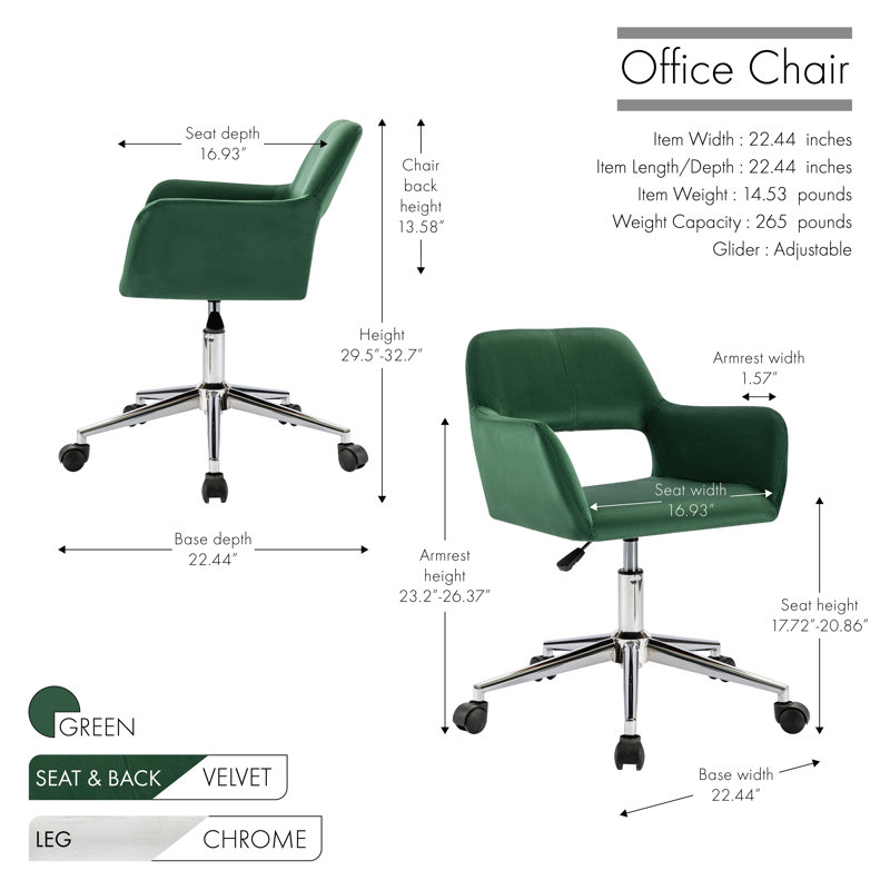Chaise de bureau en velours Kai, Vert