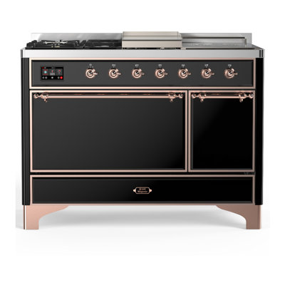 Majestic III Series 48 Inch Dual Fuel Range with 5 Sealed Burners, Griddle, Frenchtop in Glossy Black (Natural Gas, Copper Trim)