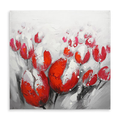 White Botanical Tablecloth - Red Tulips Home Decor Indoor/Outdoor