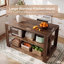 Îlot de cuisine en bois massif de 55 pouces avec rangement, table pour îlot de ferme avec abri ouvert à 2 niveaux