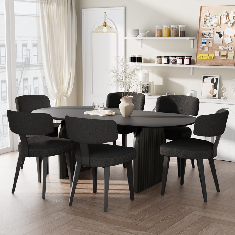 Ensemble de table de salle à manger ovale, Noir, 7 pièces (table, 6 chaises)