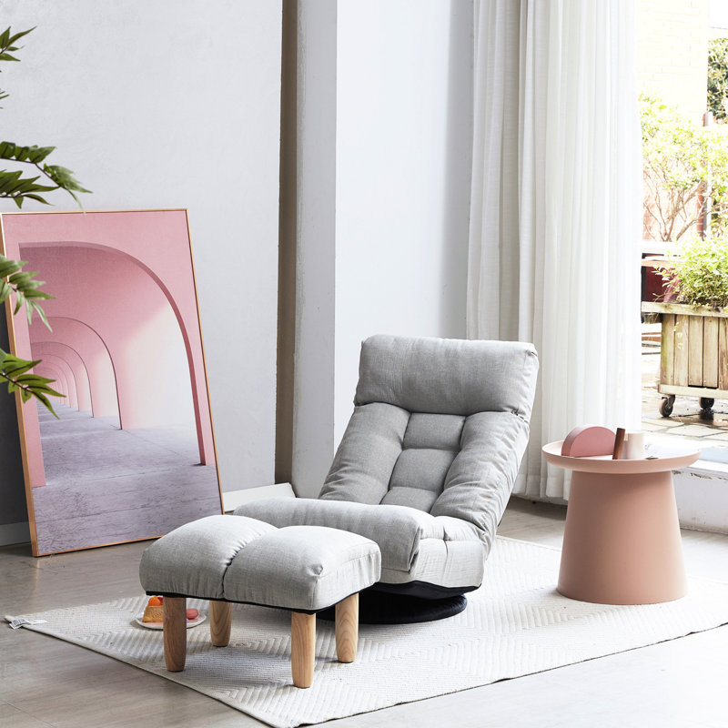 Fauteuil inclinable ergonomique avec fonction pliante - Lin gris 3 sections réglables Base pivotante paresseuse Confortable pour une utilisation dans une chambre à coucher