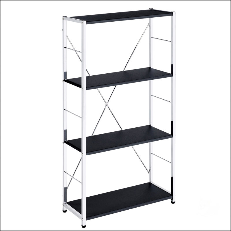 Black And Chrome 4-Tier Rectangular Bookshelf