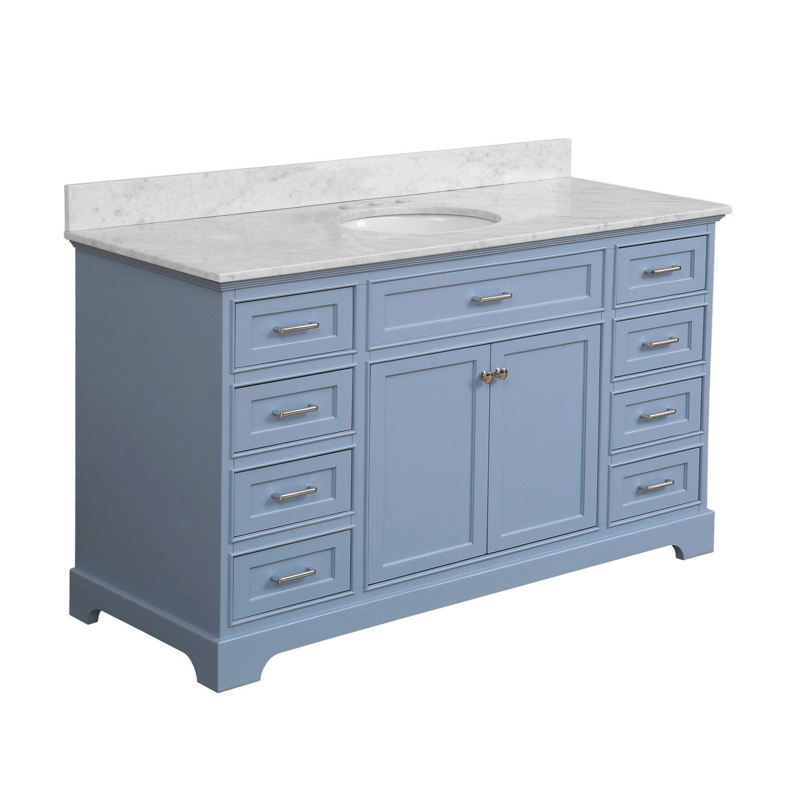 Ronnie 60'' Single Bathroom Vanity, Carrara Marble, Powder Blue