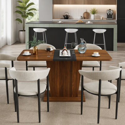 Extendable Dining Table, Modern Expandable Kitchen Table, Rectangular Dinner Table For Small Space Home Restaurant