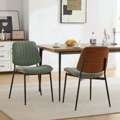 Ensemble de 2 chaises de salle à manger de style rétro Mid-Century avec dossier en bois cintré, pieds en métal et pieds réglables pour la salle à manger (lin)