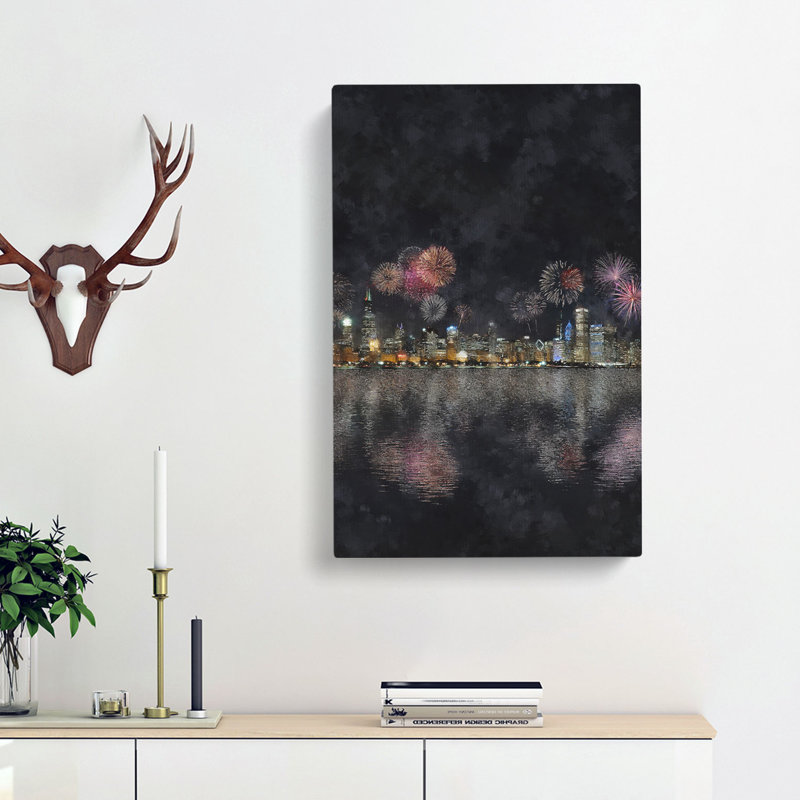Fireworks Above The Chicago - Wrapped Canvas Print, 91cm H x 60cm W x 3cm D