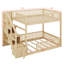 Lit superposé avec escalier de rangement et garde-corps, structure de lit superposé au sol en bois avec support de lattes robustes-258395538