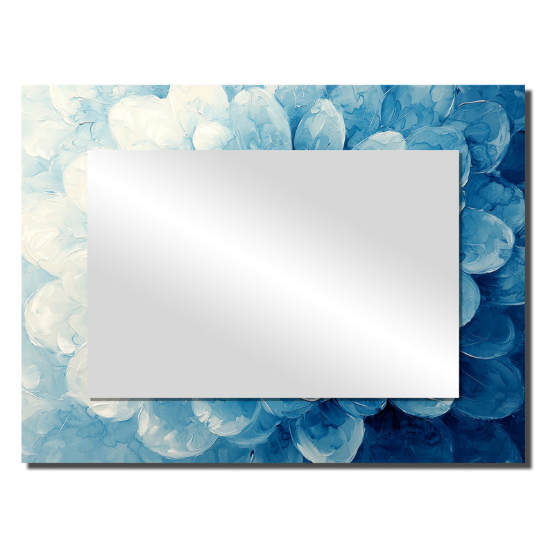 Bleu et blanc délicats pétales de fleurs côtières - art mural miroir Zinnias - imprimé sur métal, 24 po x 32 po