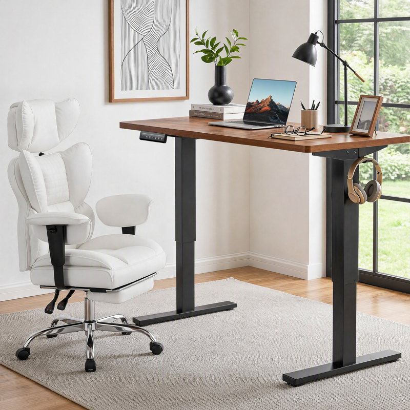 Bureau debout électrique à hauteur ajustable avec fauteuil de direction ergonomique, ensemble de mobilier de bureau moderne