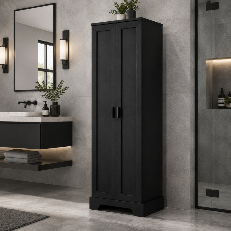 Armoire de rangement à 2 portes avec tablette réglable et poignées en métal, Black