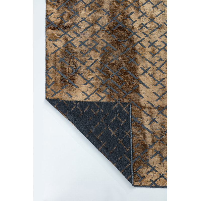 Brown/Black Abstract Luxury Area Rug, Rectangle 7'10" x 9'10"